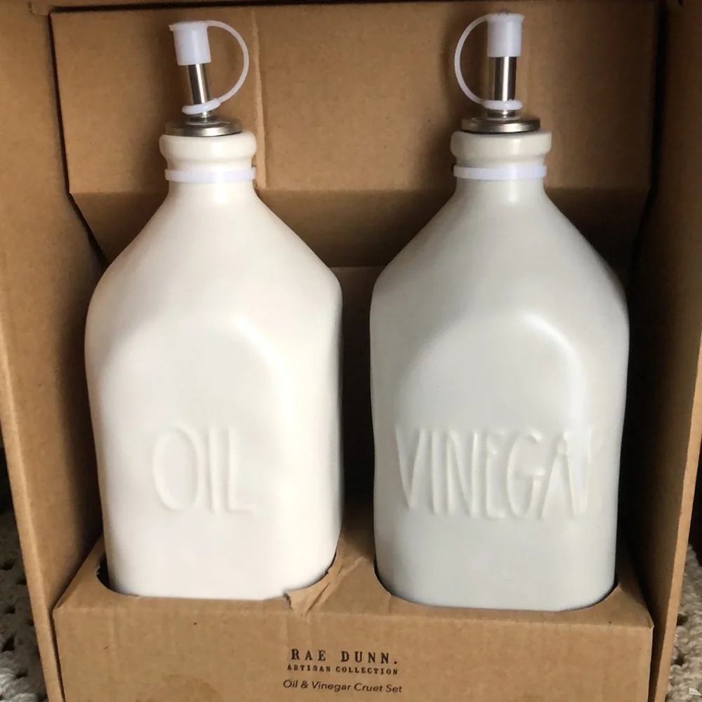 Rae Dunn White and Gray Oil & Vinegar Cruet Set